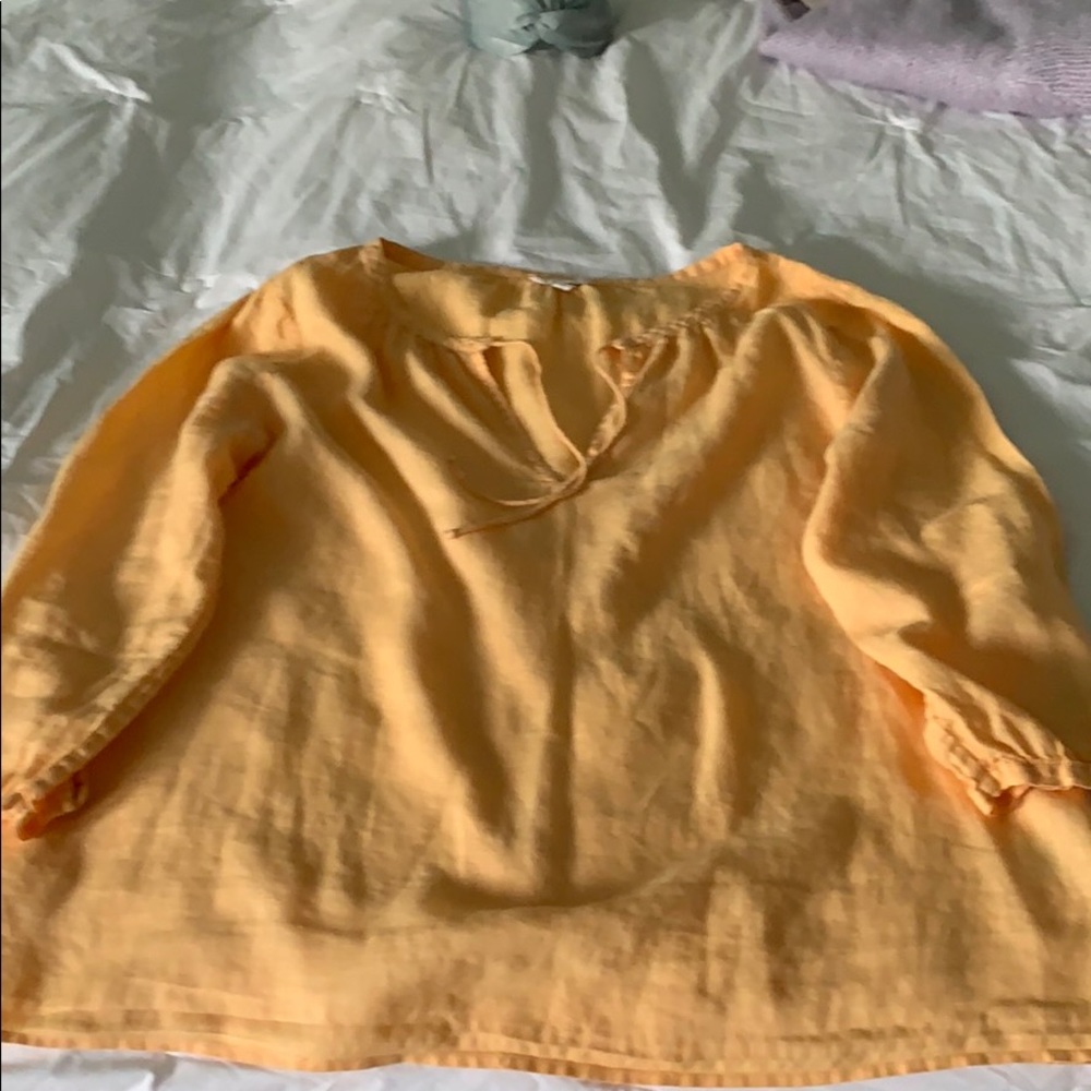 Eileen Fisher tangerine colored linen boho top